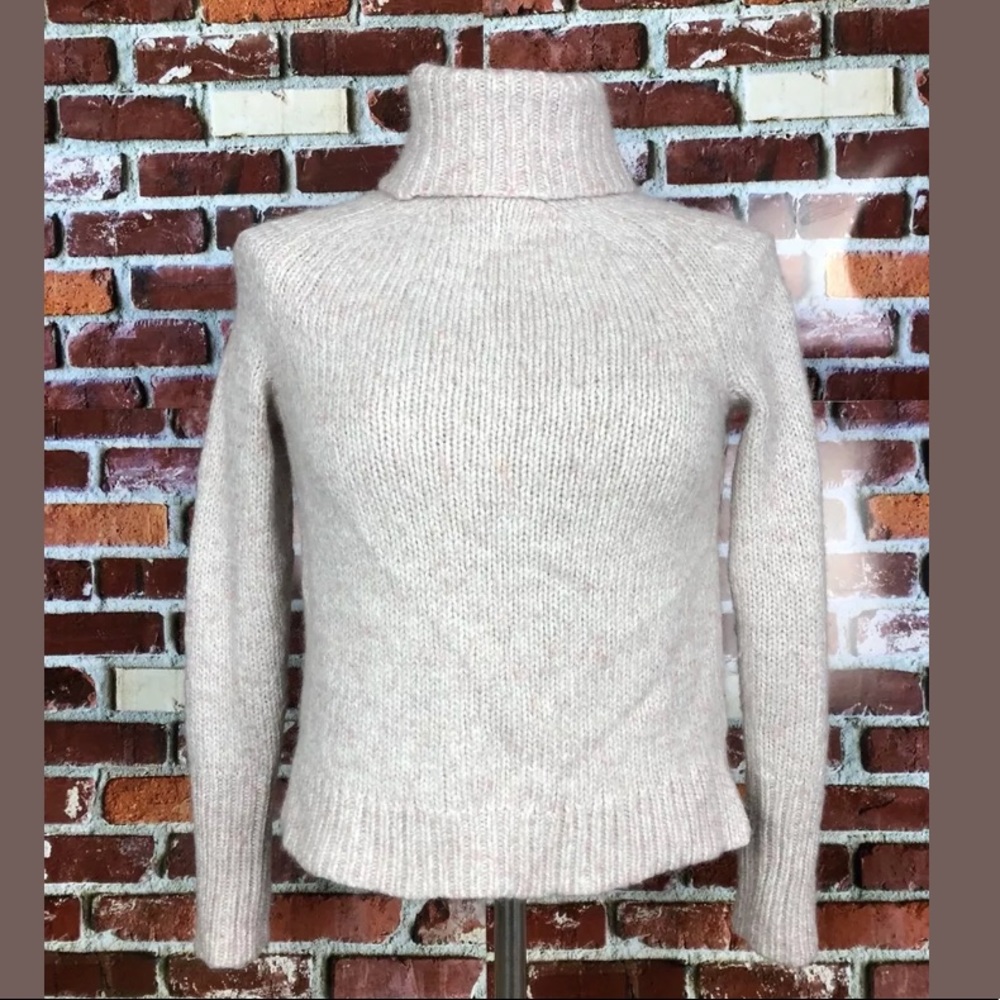 J. CREW TALL COLLAR THICK KNIT PINK CREAM SWEATER